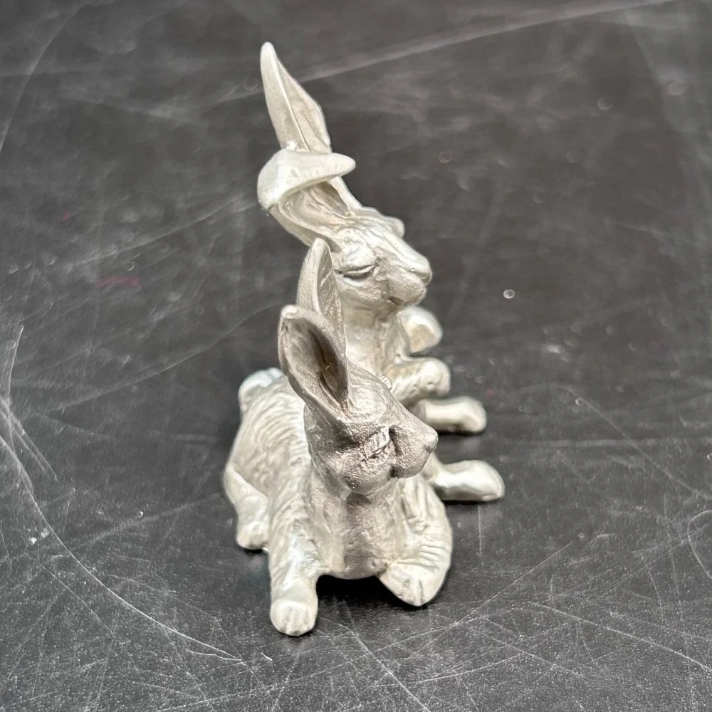Hudson Pewter Miniature Lot of 2 Rabbit Figurine and Pewter Mouse